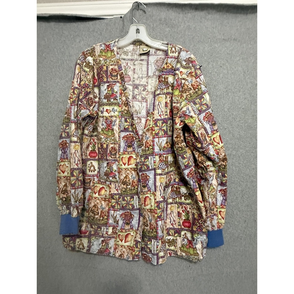 Cottonality‎ Jacket Womens 2X Multicolor Patchwork Animal Heart Snap Pockets